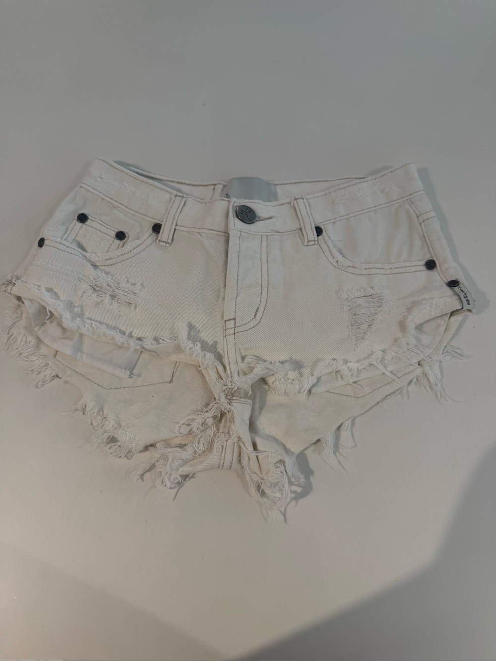 One Teaspoon White Frayed Denim Cutoff Shorts